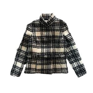 Women’s Banana Republic Plaid Wool Coat Waist Buckle Italian Fabric Petite M